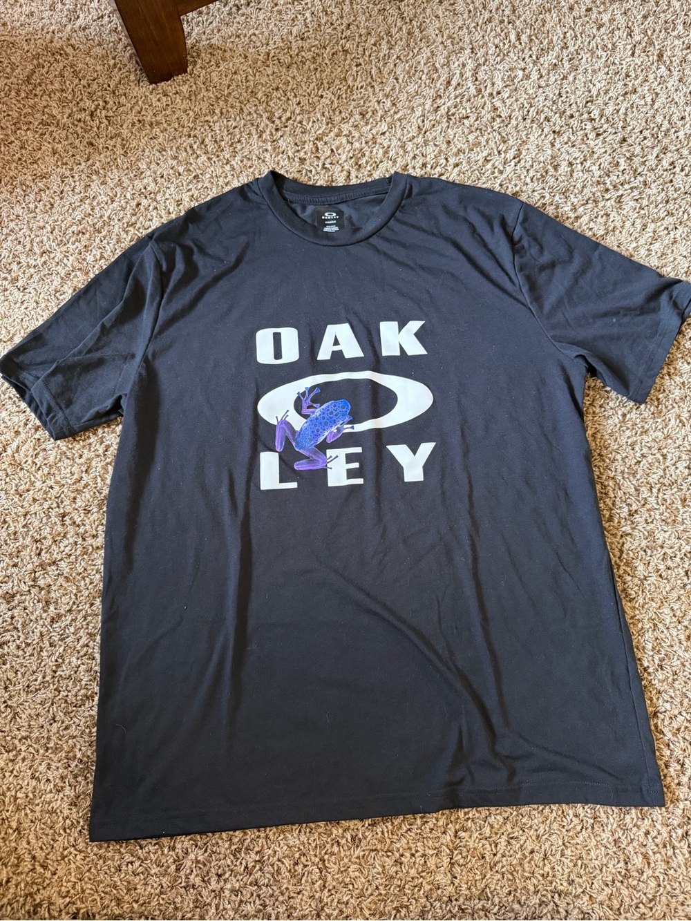 Oakley Black Short-Sleeve Logo Tee with Purple Blue Frog Graphic